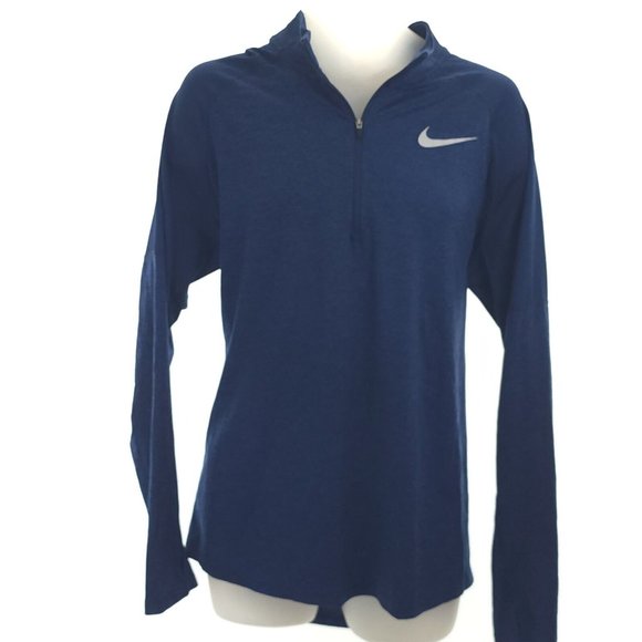 NIKE Dri Fit Mens XL 1/4 Zip Loose Running L/S Shirt Dark Blue Reflective Stripe - Picture 2 of 8